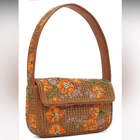 LIKE NEW STAUD Tommy Raffia Beaded Bag, California Poppy - Picture 1 of 11